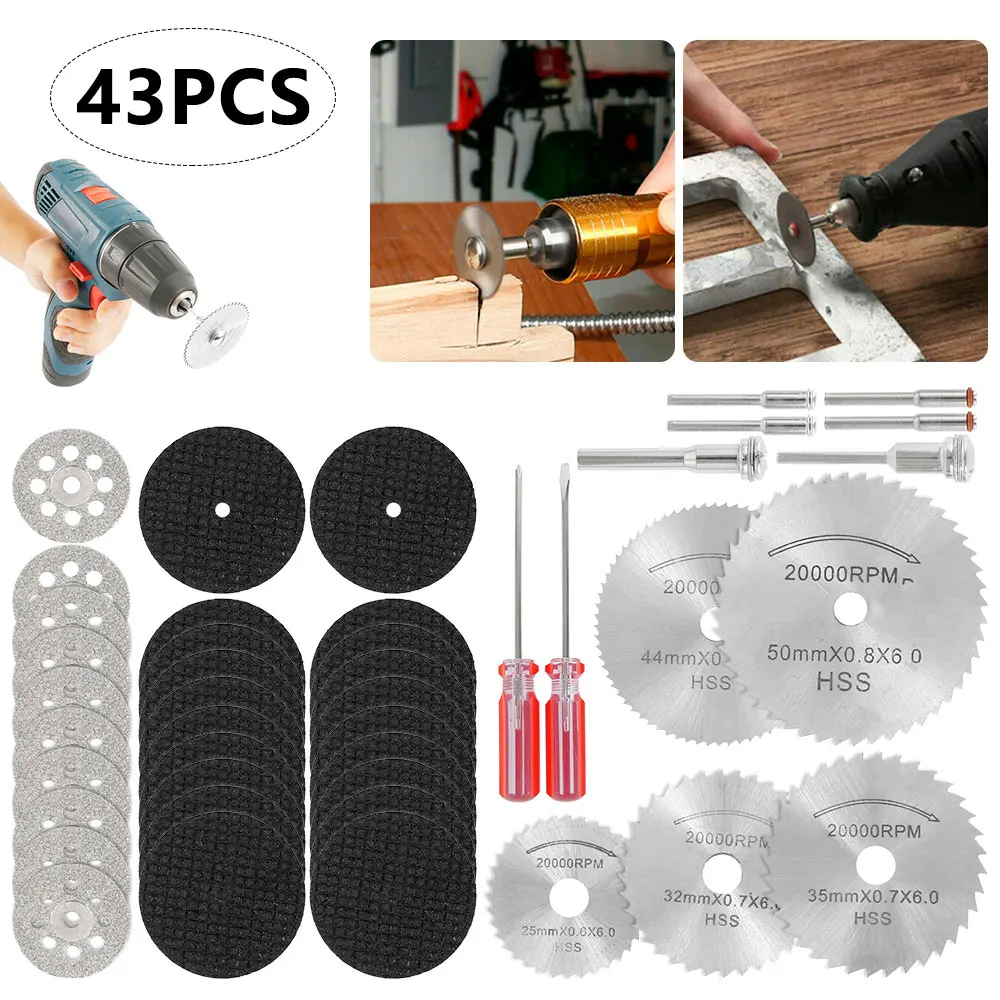 43Pcs HSS Mini Circular Saw Blade Set Resin Cut-Off Diamond Cutting Blade Metal Cutter for Dremel Drill Multi Tool Blades
43Pcs HSS Mini Circular Saw Blade Set Resin Cut-Off Diamond Cutting Blade Metal Cutter for Dremel Drill Multi Tool Blades