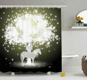 Magic Legendary Unicorn Horse Under Luminous Tree with Human Fantasy Flash Design Golden and Hunter Green Long Shower Curtains
Magic Legendary Unicorn Horse Under Luminous Tree with Human Fantasy Flash Design Golden and Hunter Green Long Shower Curtains
