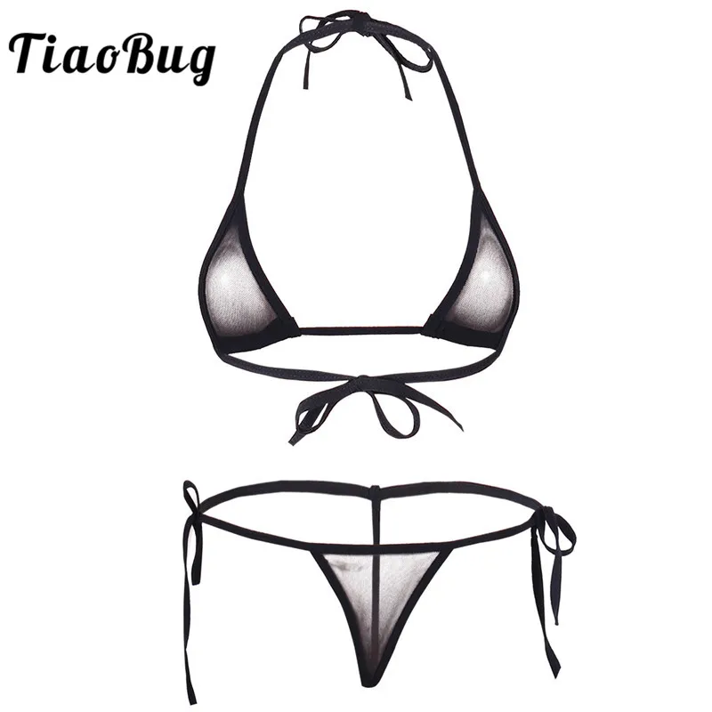 TiaoBug Adult Solid Color Mesh Sheer Underwear Mini Bikini Halter Bra Tops with Tie Side G-strings Tanga Women Sexy Lingerie Set
TiaoBug Adult Solid Color Mesh Sheer Underwear Mini Bikini Halter Bra Tops with Tie Side G-strings Tanga Women Sexy Lingerie Set