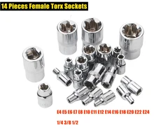 14 Pieces Ratchet Wrench Adapter Female Torx Drive Sockets Set 3/8 1/2 Repairing Bolt Tool Parts Torque Impact Replacement Bit
14 Pieces Ratchet Wrench Adapter Female Torx Drive Sockets Set 3/8 1/2 Repairing Bolt Tool Parts Torque Impact Replacement Bit