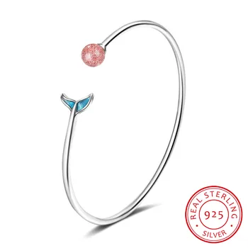 

925 Sterling Silver Adjustable Strawberry Crystal Mermaid Charm Bracelet & Bangle For Women Gift Prevent Allergy Femme Jewelry