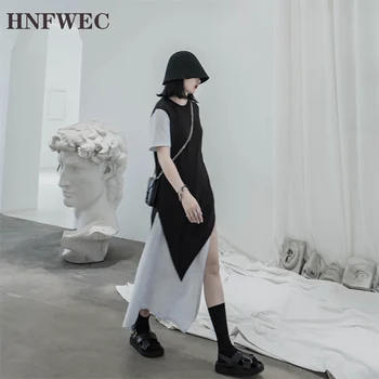 Women Black Spliced Mixed Color Asymmetric Dress New Round Neck Short Sleeve Loose Fit Fashion Tide Spring Summer 2020 T405
Women Black Spliced Mixed Color Asymmetric Dress New Round Neck Short Sleeve Loose Fit Fashion Tide Spring Summer 2020 T405