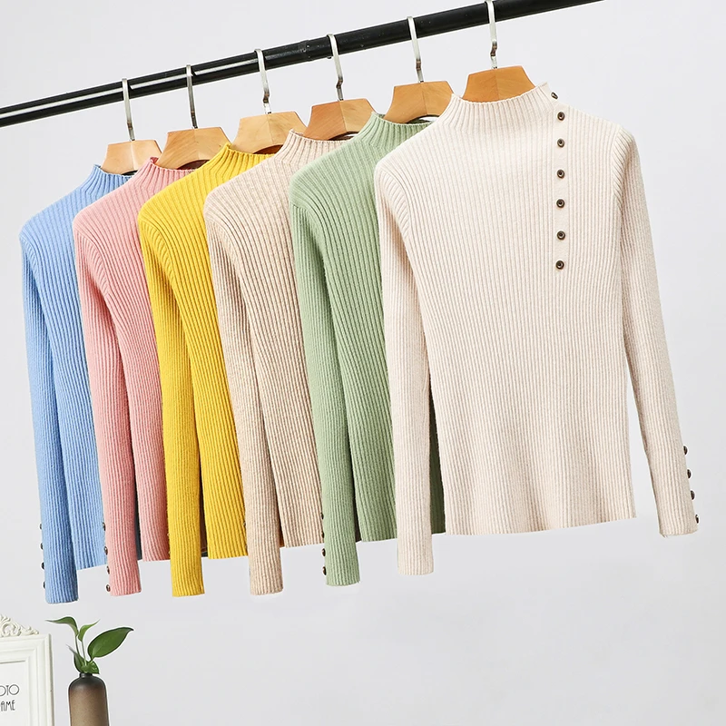New Fashion Buttons Turtleneck Women Knitted Soft Polo-neck Casual Autumn Winter Slim Femme Elasticity Jumper Sweater Female Top
New Fashion Buttons Turtleneck Women Knitted Soft Polo-neck Casual Autumn Winter Slim Femme Elasticity Jumper Sweater Female Top