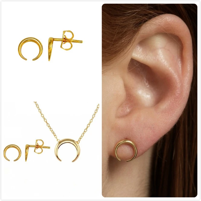 925 Sterling Silver Earrings For Women Gold Moon Earrings Girl Cartilage Ear Bone Piercing Earrings Female Party Stud aretes R5