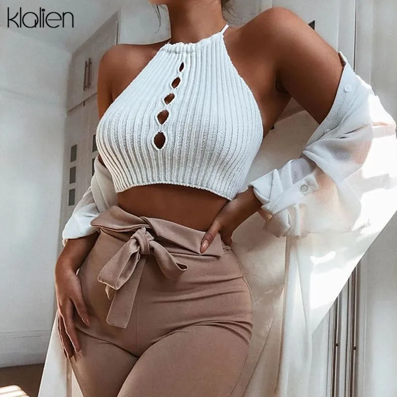 KLALIEN Knitting Ribbed Halter Tanks Tops Women Chest Hollow Out Backless Elasticity Slim Ladies Bottoming Casual Camisole New
KLALIEN Knitting Ribbed Halter Tanks Tops Women Chest Hollow Out Backless Elasticity Slim Ladies Bottoming Casual Camisole New