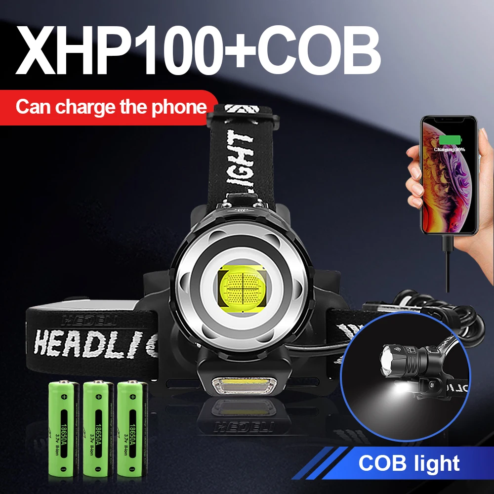 Налобный фонарь XHP100 PLUS светодиодный перезаряжаемый через USB водонепроницаемый