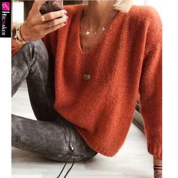 Women Plus Size Long Sleeve V-neck Knitted Pullover Sweater Spring Fall Chic Loose Style Casual Jumper
Women Plus Size Long Sleeve V-neck Knitted Pullover Sweater Spring Fall Chic Loose Style Casual Jumper