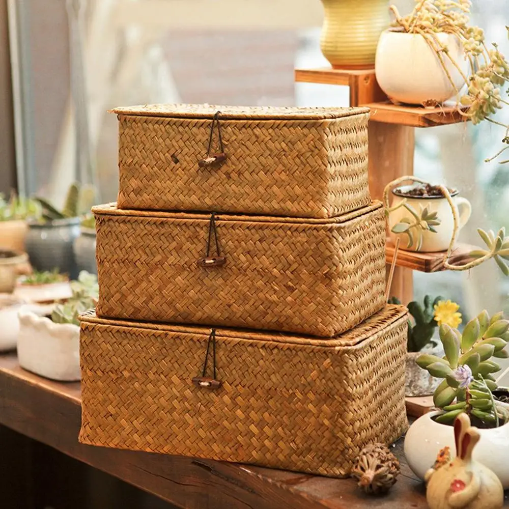Seaweed Hand-Woven Storage Box Storage Box Desktop Sundries Storage Box Clothes Storage Basket Finishing Basket With Lid
Seaweed Hand-Woven Storage Box Storage Box Desktop Sundries Storage Box Clothes Storage Basket Finishing Basket With Lid