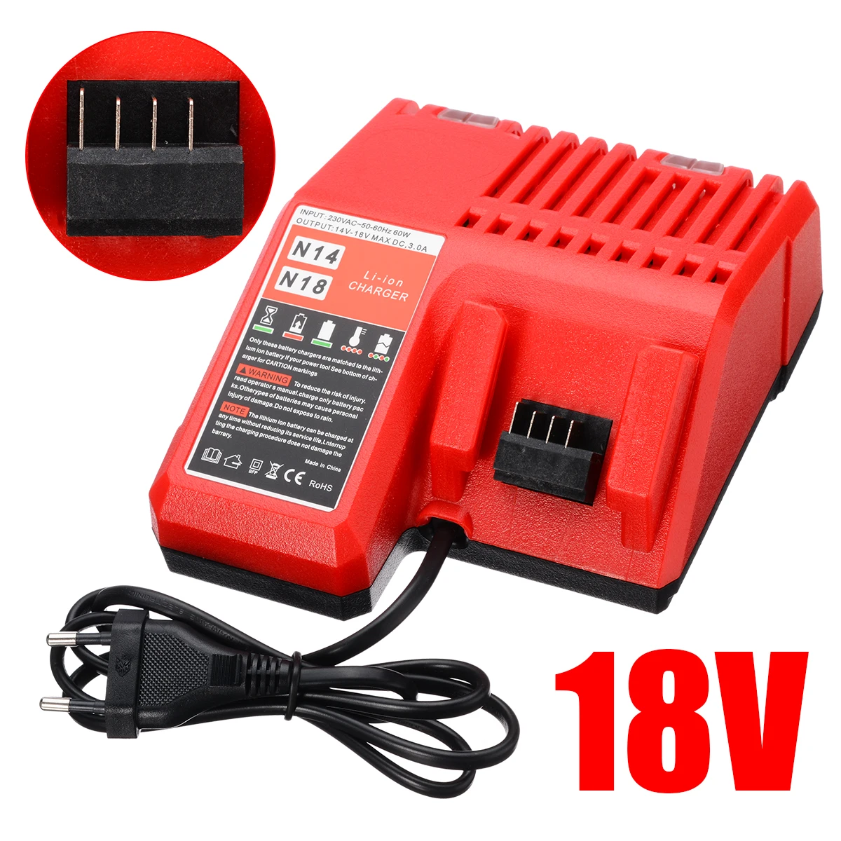 230V Rapid Lithium Li-ion Charger Replacement 18V Power Tool for M18 Charger EU Plug Red
230V Rapid Lithium Li-ion Charger Replacement 18V Power Tool for M18 Charger EU Plug Red