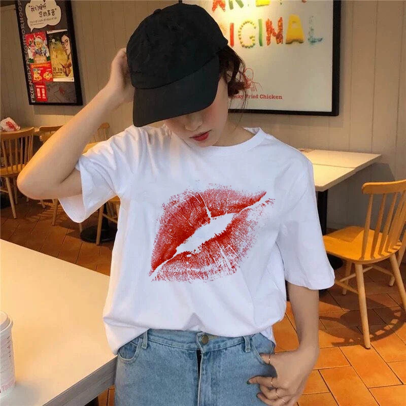 2020 Summer Women T-shirt Sexy lipstick print Printed Tshirts Casual Tops Tee Harajuku 90s Vintage White tshirt Female Clothing
2020 Summer Women T-shirt Sexy lipstick print Printed Tshirts Casual Tops Tee Harajuku 90s Vintage White tshirt Female Clothing