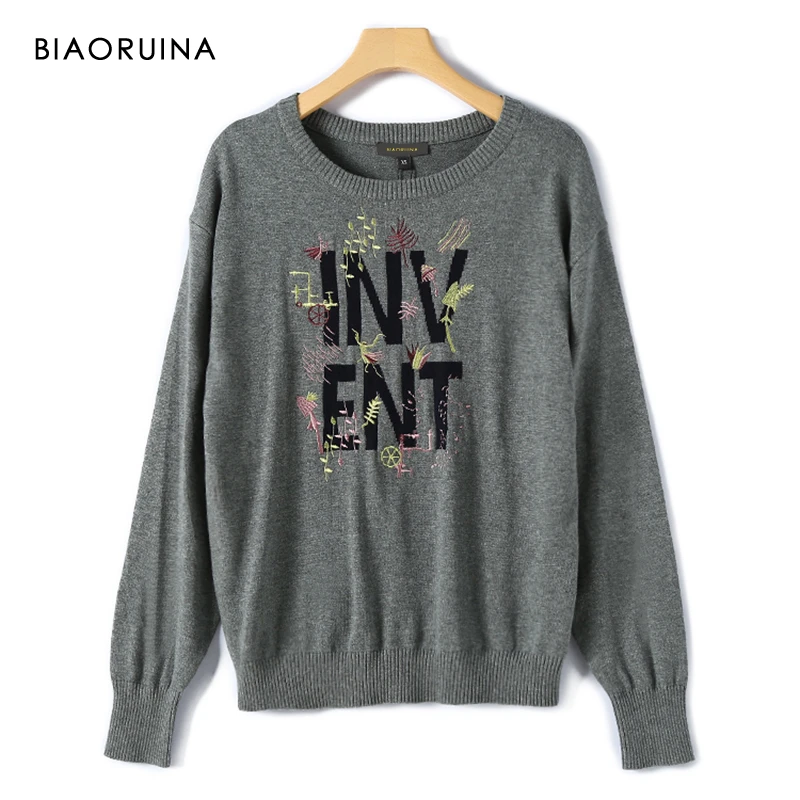 BIAORUINA Women's Letter Embroidery Fashion P-neck All-match Knitted Sweater Ladies Vintage Cotton Comfortable Pullovers
BIAORUINA Women's Letter Embroidery Fashion P-neck All-match Knitted Sweater Ladies Vintage Cotton Comfortable Pullovers