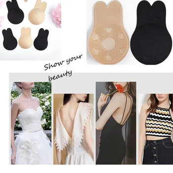 

Halyuhn Invisible Bra,1 Pair Women Lift Up Tape,Adhesive Strapless Breast Lift Nipplecovers Backless Rabbit's Ears Bra