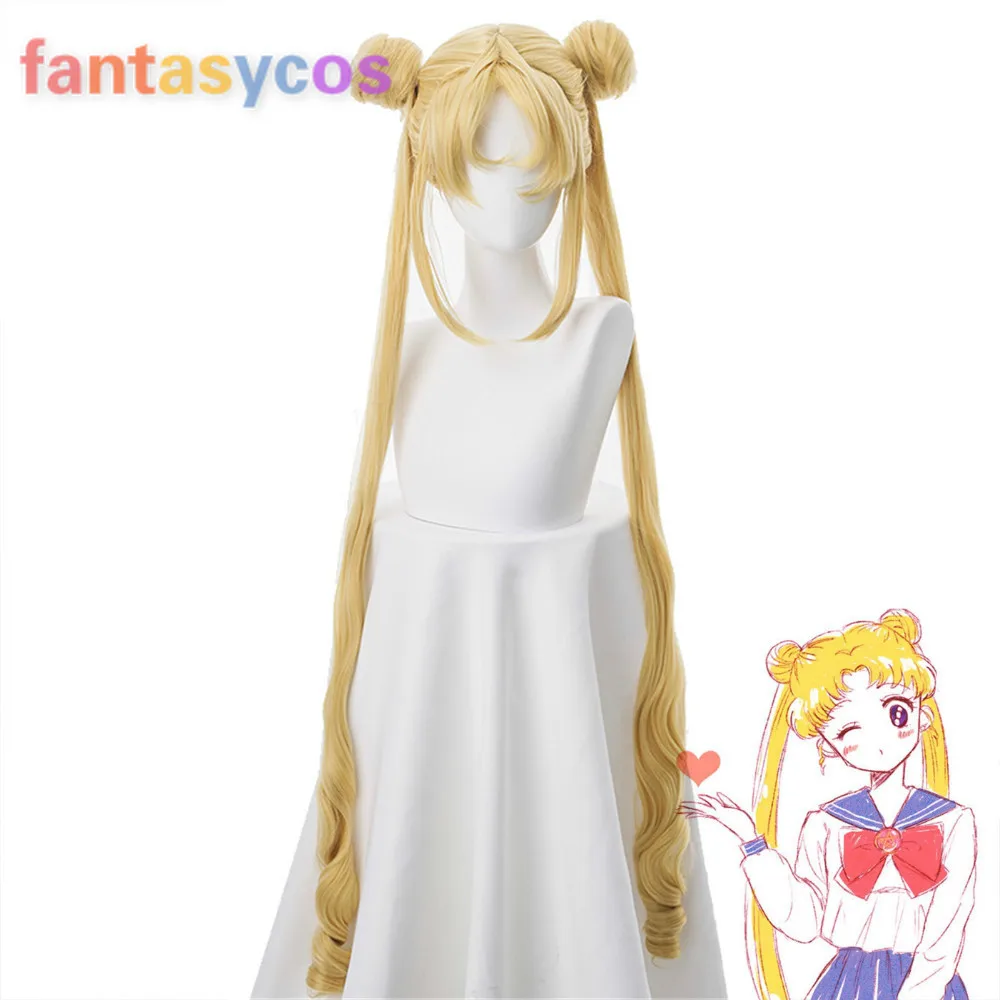 Парик Usagi Tsukino из аниме Сейлор Мун термостойкий синтетический с двойным конским