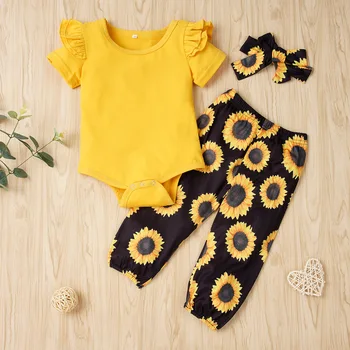 3 Piece Baby Girl’s Clothes Cute Flying Sleeve Jumpsuit Summer Fashion Sunflower Long Pants with Headscarf
3 Piece Baby Girl’s Clothes Cute Flying Sleeve Jumpsuit Summer Fashion Sunflower Long Pants with Headscarf