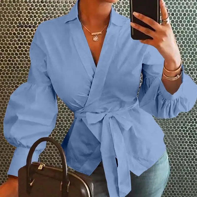 Women's Stylish Tunic Tops Sexy Point Dot Blouse Elegant Ol Belted Long Lantern Sleeve Shirts Ladies Casual Loose
Women's Stylish Tunic Tops Sexy Point Dot Blouse Elegant Ol Belted Long Lantern Sleeve Shirts Ladies Casual Loose
