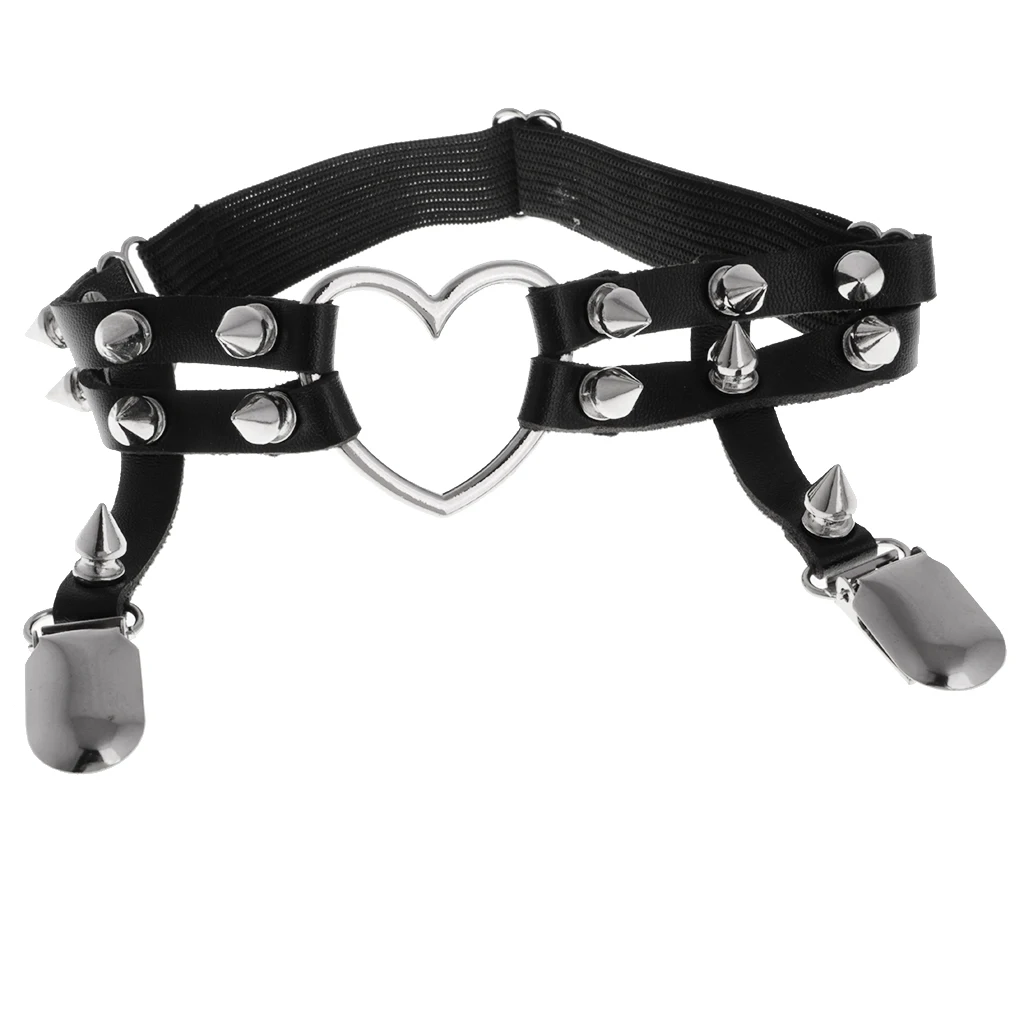 1 Piece Sexy Women Punk Gothic Elastic PU Leather Garter Belt Rivet Thigh Leg Harness Heart Ring Black Suspender Strap 1 Piece Sexy Women Punk Gothic Elastic PU Leather Garter Belt Rivet Thigh Leg Harness Heart Ring Black Suspender Strap