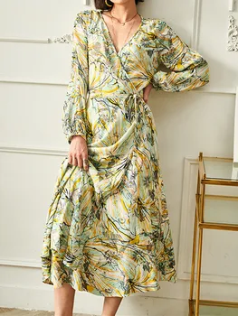 Women V-neck One Piece Wrap Midi Dress Front And Reverse Wears Long Sleeve Printed Female Casual Long Dresses Clothing 2020 New 
Women V-neck One Piece Wrap Midi Dress Front And Reverse Wears Long Sleeve Printed Female Casual Long Dresses Clothing 2020 New