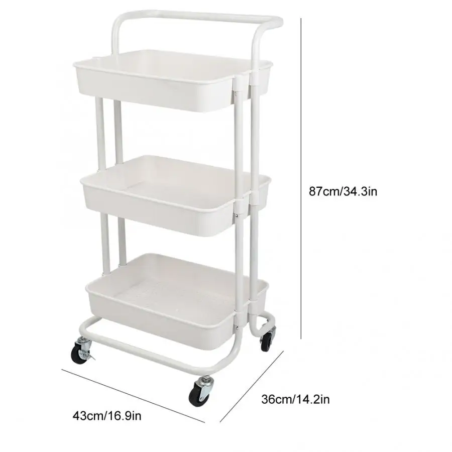 

3 Tiers Movable Home Storage Rack Trolley Cart Hair Salon Beauty Salon with 4 Rolling Wheels Spray Bottle