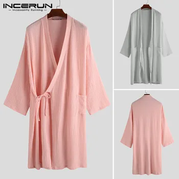 Men Robes 3/4 Sleeve V Neck Cotton Kimono Breathable Loose Casual Japanese Sleepwear Unisex Pajamas Men Bathrobes S-5XL INCERUN
Men Robes 3/4 Sleeve V Neck Cotton Kimono Breathable Loose Casual Japanese Sleepwear Unisex Pajamas Men Bathrobes S-5XL INCERUN