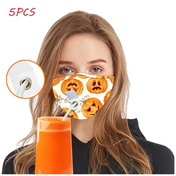 

5pcs Adult Reusable Protect Drink Face Mask With Breather Hole Breathable Face Mask Washable Cloth Mouth Caps Mask Reusabl