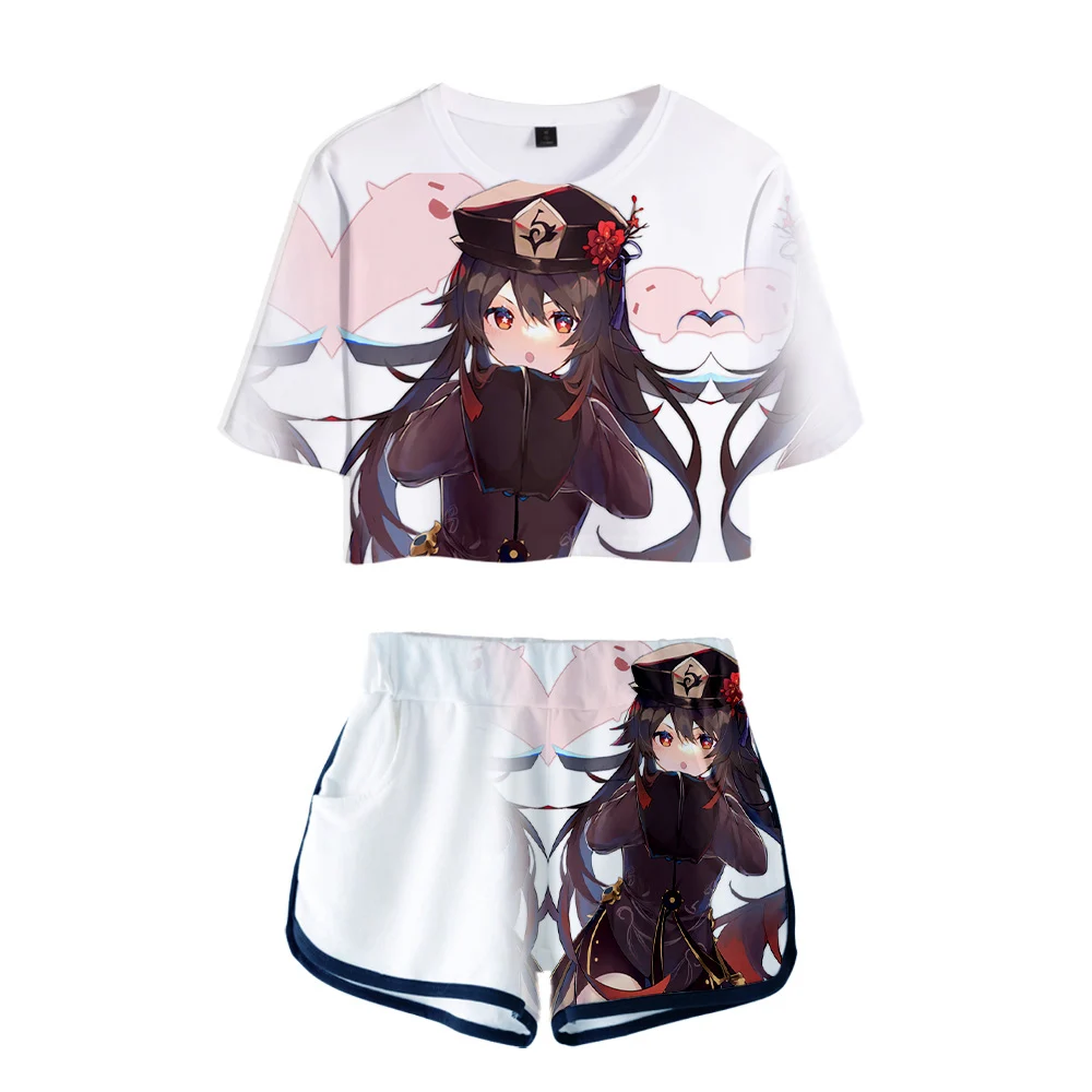 Комплект из двух предметов Genshin Impact для косплея Ху Тао 3D Y2K женская летняя рубашка