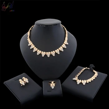 Yulaili African Jewelry Sets Gold Color Rhinestone Crystal Choker Necklace Stud Earrings Charm Bracelet Ring Accessories
Yulaili African Jewelry Sets Gold Color Rhinestone Crystal Choker Necklace Stud Earrings Charm Bracelet Ring Accessories
