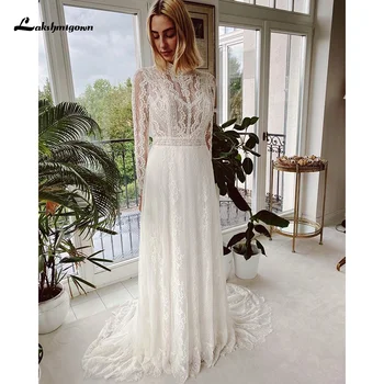Summer New Beach Long Sleeve Backless A-Line Wedding Dress Lace Transparent Sweep Bohemian Modern Long Bridal Gown Custom Made
Summer New Beach Long Sleeve Backless A-Line Wedding Dress Lace Transparent Sweep Bohemian Modern Long Bridal Gown Custom Made
