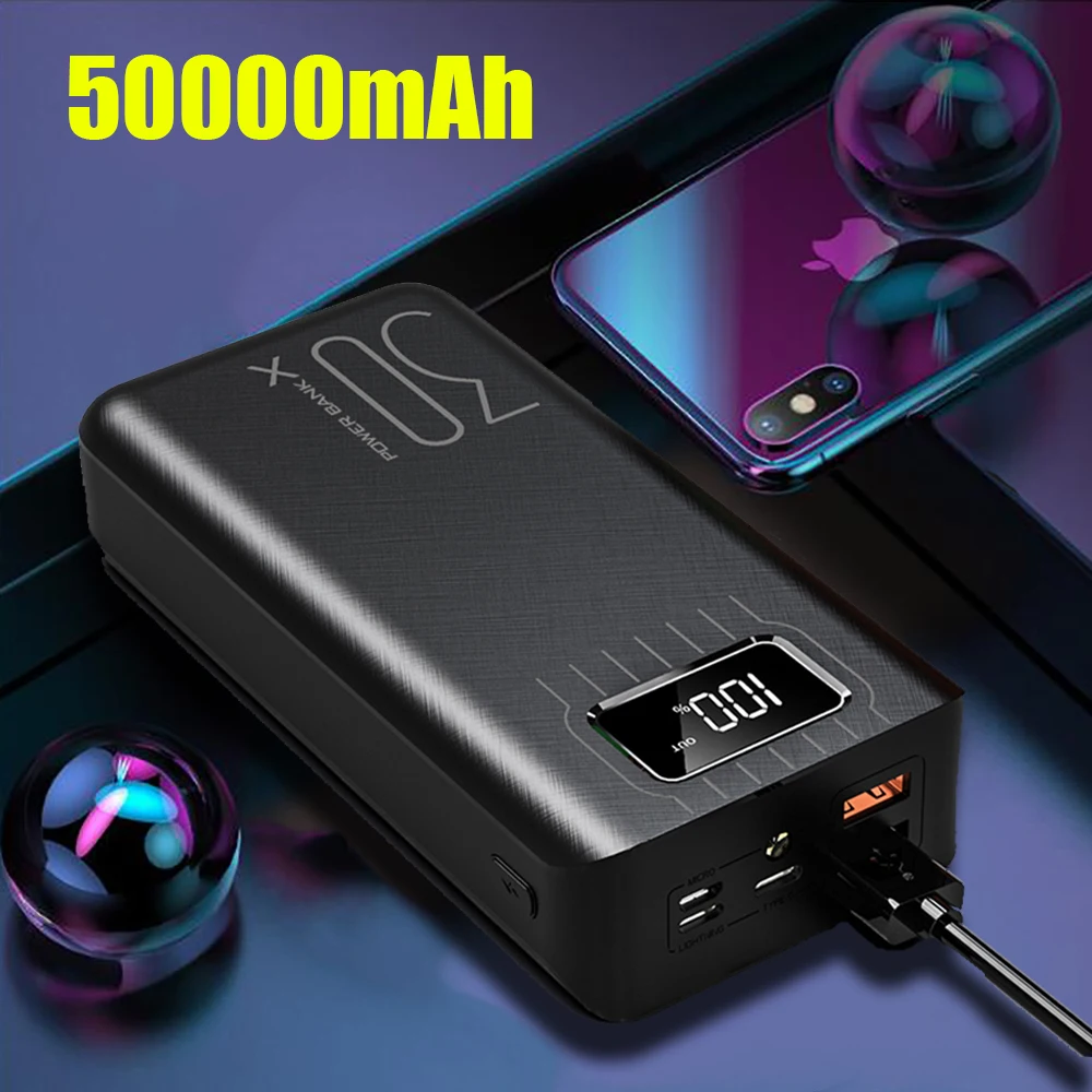 50000mAh Power Bank for iPhone 11 pro 6 6s 7 8 Plus X XS max XR Pover Bank USB LED Powerbank External Battery Poverbank charging
50000mAh Power Bank for iPhone 11 pro 6 6s 7 8 Plus X XS max XR Pover Bank USB LED Powerbank External Battery Poverbank charging