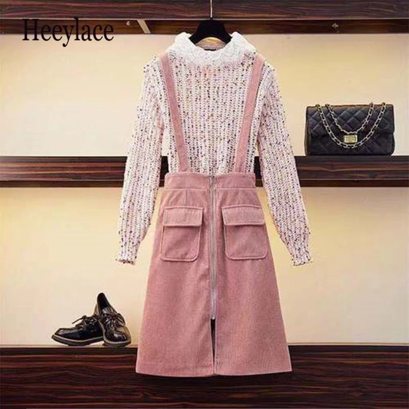 New 2019 Autumn Winter 2 Piece Set Tracksuit Women Elegant Knitted Pullover Lace Sweater+zipper Pink Corduroy Overalls Skirt
New 2019 Autumn Winter 2 Piece Set Tracksuit Women Elegant Knitted Pullover Lace Sweater+zipper Pink Corduroy Overalls Skirt