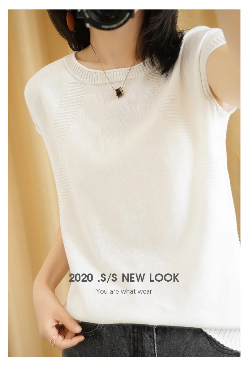 Summer Women's Sweaters fashion O-Neck Short Sleeve Female Pullover 100% Cotton Knitted Tops Soft Health Clothes Pull Femme Cool Summer Women's Sweaters fashion O-Neck Short Sleeve Female Pullover 100% Cotton Knitted Tops Soft Health Clothes Pull Femme Cool