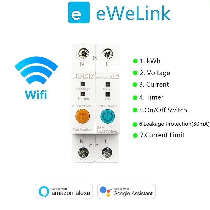 63A Ewelink Single Phase WIFI Smart Energy Meter Kwh Metering Monitoring Circuit Breaker Timer Relay with Leakage Protection
63A Ewelink Single Phase WIFI Smart Energy Meter Kwh Metering Monitoring Circuit Breaker Timer Relay with Leakage Protection