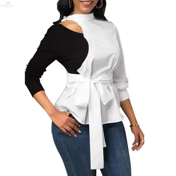 Womens Clothing Femme T-shirts O Neck Full Sleeve Patchwork Color Casual T-shirt Sexy Sashes Fashion Night Clubwear Party Tops 
Womens Clothing Femme T-shirts O Neck Full Sleeve Patchwork Color Casual T-shirt Sexy Sashes Fashion Night Clubwear Party Tops