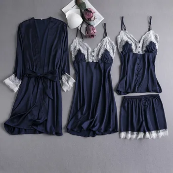 Bride Wedding Robe Set Intimate Lingerie Lace Satin Nightwear Women 4PCS Kimono Gown Sexy Home Clothing Sleep Set Nightgown
Bride Wedding Robe Set Intimate Lingerie Lace Satin Nightwear Women 4PCS Kimono Gown Sexy Home Clothing Sleep Set Nightgown