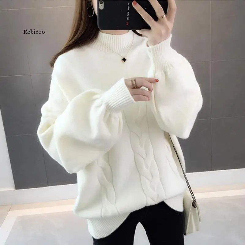 

Women Pullover Sweater Autumn Winter Casual Turtle Neck Korean Knitwear Twisted Warm Black White Cashmere Sweaters