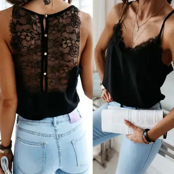 Summer Women Satin Silk Lace Tank Tops Vest Blouse Female Casual Crop Camisole Top Sexy Lace Solid Backless Vest 2020
Summer Women Satin Silk Lace Tank Tops Vest Blouse Female Casual Crop Camisole Top Sexy Lace Solid Backless Vest 2020