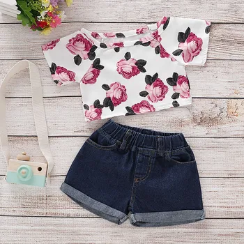 2PCS Kids Baby Girls Clothes Flower Printed T-shirt Tops + Denim Pants Shorts Shorts Summer Outfits 2pcs Set Baby Set
2PCS Kids Baby Girls Clothes Flower Printed T-shirt Tops + Denim Pants Shorts Shorts Summer Outfits 2pcs Set Baby Set