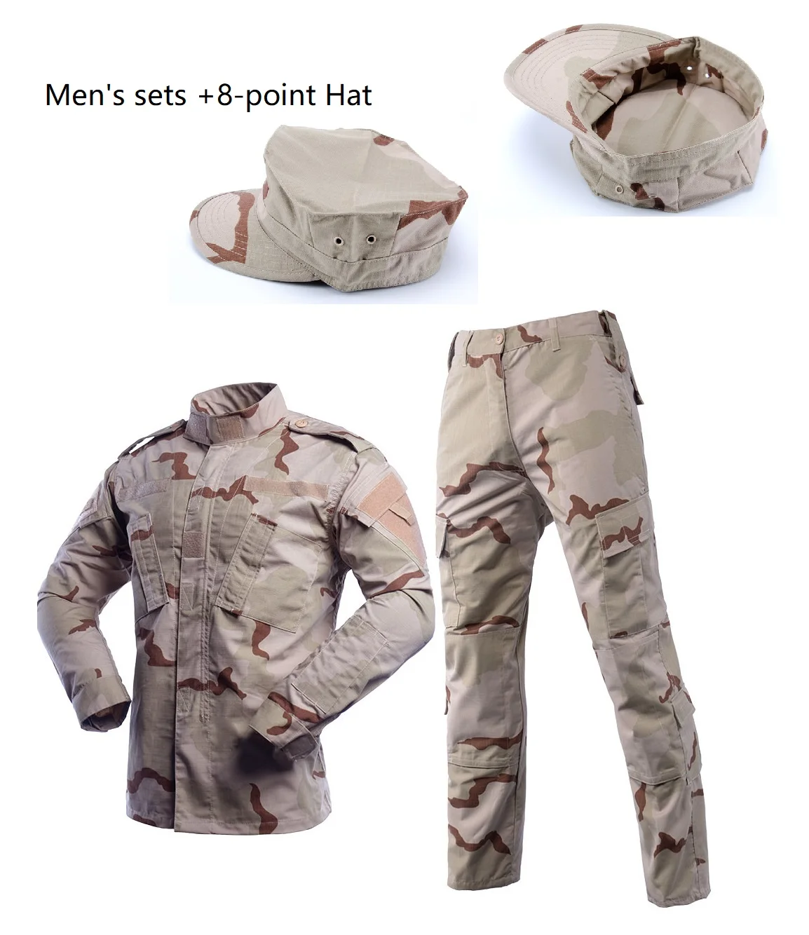 

Camouflage Suit Men's Sets 3-color Desert Camouflage ACU Military Uiforms With 8-point Hat