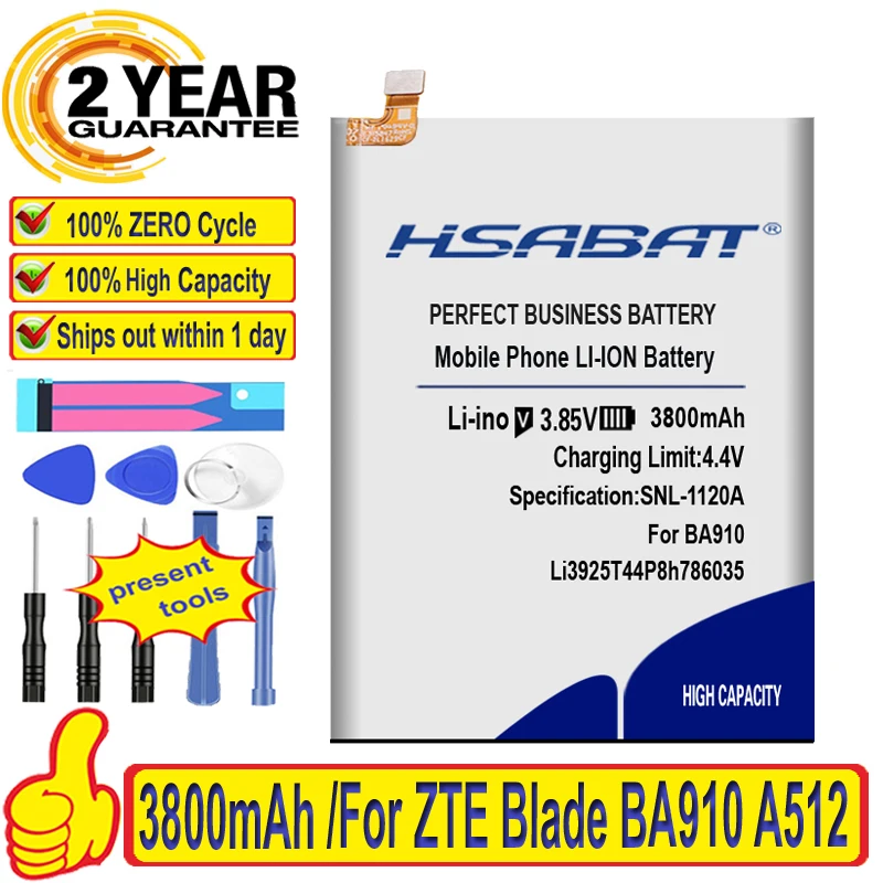 Оригинальный аккумулятор нулевого цикла HSABAT 3800 мАч для ZTE Blade BA910 A910 A512 Xiaoxian 4 BV0701