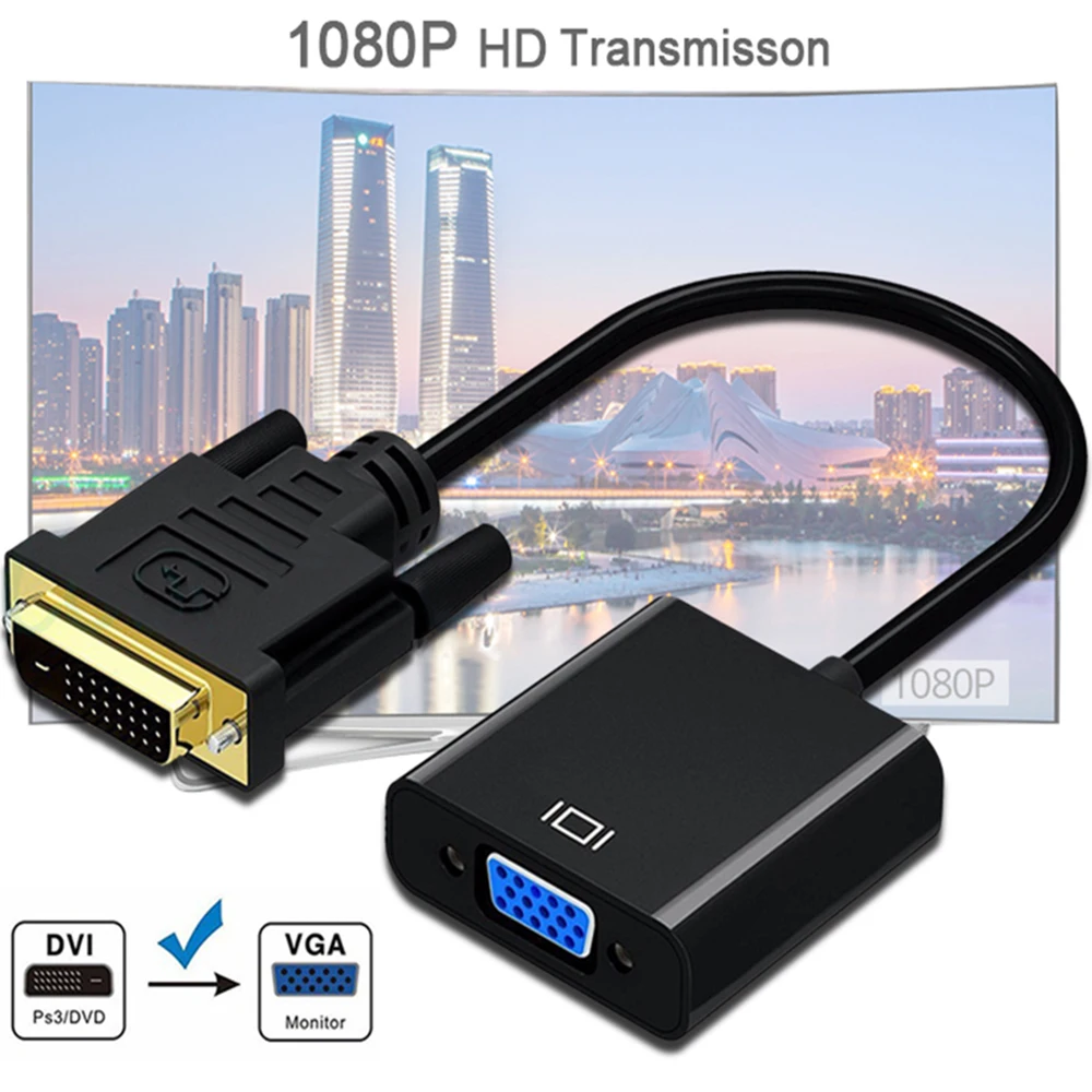 DVI To VGA Converter HD 1080P DVI Male 24+1 Pin To VGA Female Video Cables For HDTV PS3 PS4 PC Display DVI To VGA Adapter D30
DVI To VGA Converter HD 1080P DVI Male 24+1 Pin To VGA Female Video Cables For HDTV PS3 PS4 PC Display DVI To VGA Adapter D30