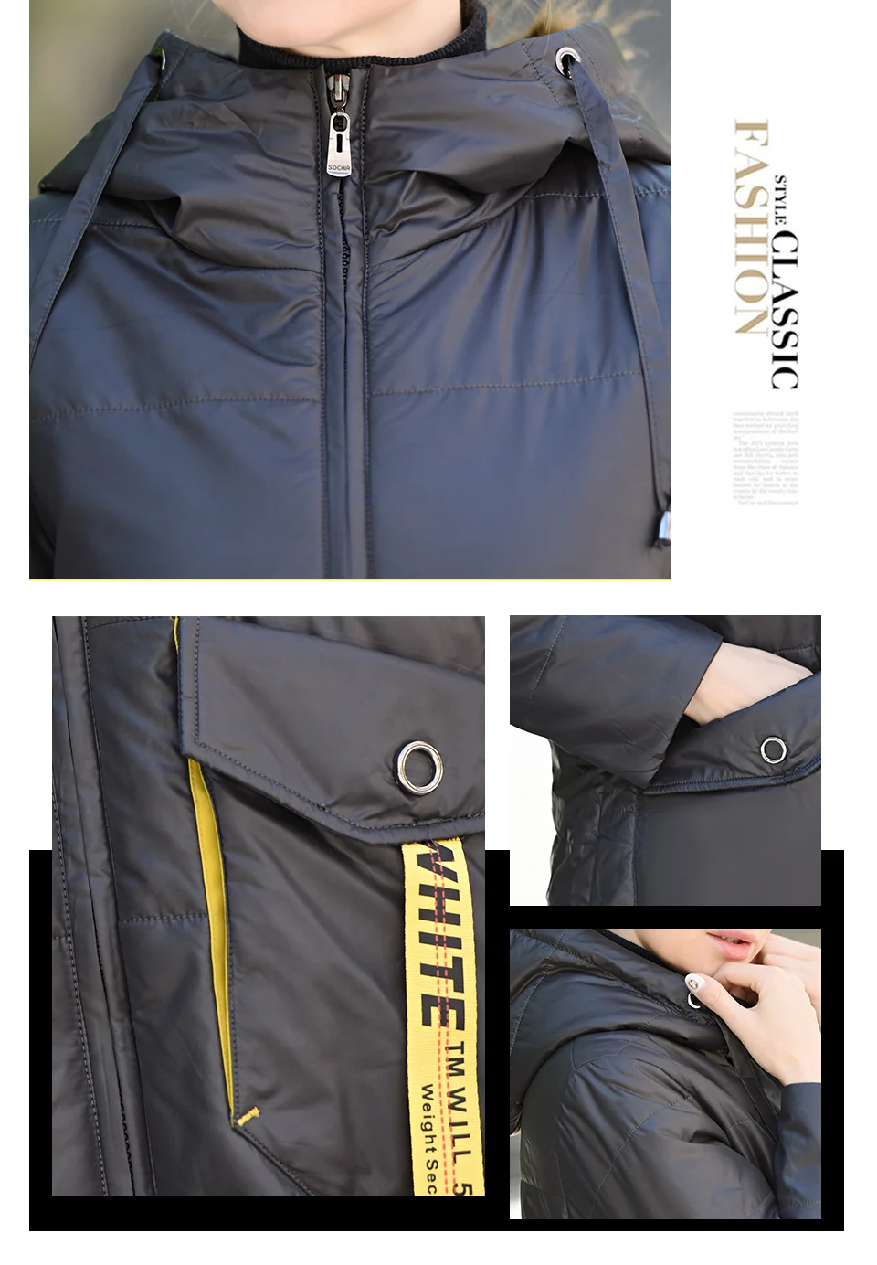 CEPRASK 2020 Spring Autumn Jacket Women Hot Sale Thin Cotton Parka Long Plus Size Hood Fashion Contrast Color Coat NEW Cothes