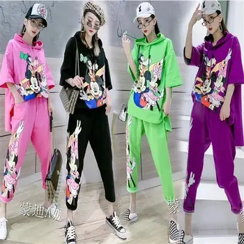 Spring Summer Loose 2 Pieces Women's Cute Cartoon Print Tracksuits Twinsets Hooded Blouses Tops And Casual Pants Suits NS680
Spring Summer Loose 2 Pieces Women's Cute Cartoon Print Tracksuits Twinsets Hooded Blouses Tops And Casual Pants Suits NS680