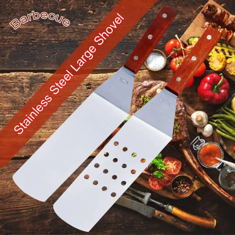 

Stainless Steel Wooden Handle BBQ Grill Turner Spatula Kitchen Cooking Utensils Accessories for Cutlets Bacon Teppanyaki Pancake