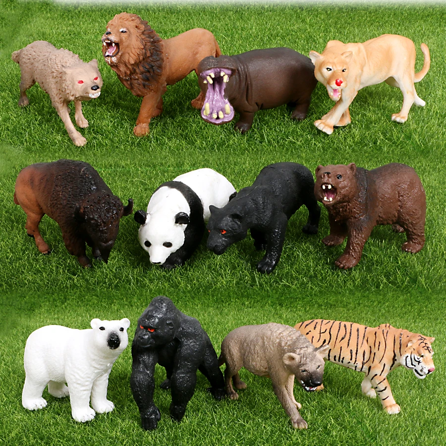 

12pcs Realistic 4-5 inch Plastic Jungle Wild Zoo Animals Model toys Figurines Playset with panda,Tiger,Lion,Yak for Kids