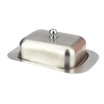 Butter Dish Box Container 304 Stainless Steel Cheese Server Storage Keeper Tray with Lid Kitchen Dinnerware Cheese Dish Box