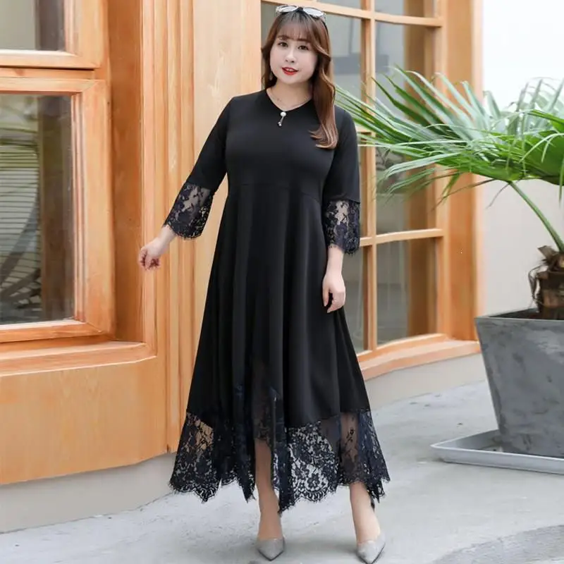 5Xl Oversized Fall Women Party Patchwork Lace Dress Casual 3/4-Length Sleeve Plus Size Dress Back Lace Up Midi Dress
5Xl Oversized Fall Women Party Patchwork Lace Dress Casual 3/4-Length Sleeve Plus Size Dress Back Lace Up Midi Dress