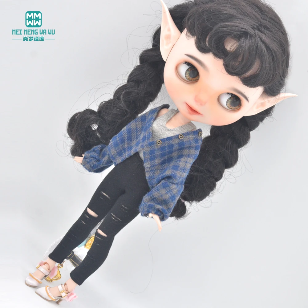 

New Blyth Doll clothes Azone OB22 OB24 Toys doll accessories Fashion Woolen plaid coat