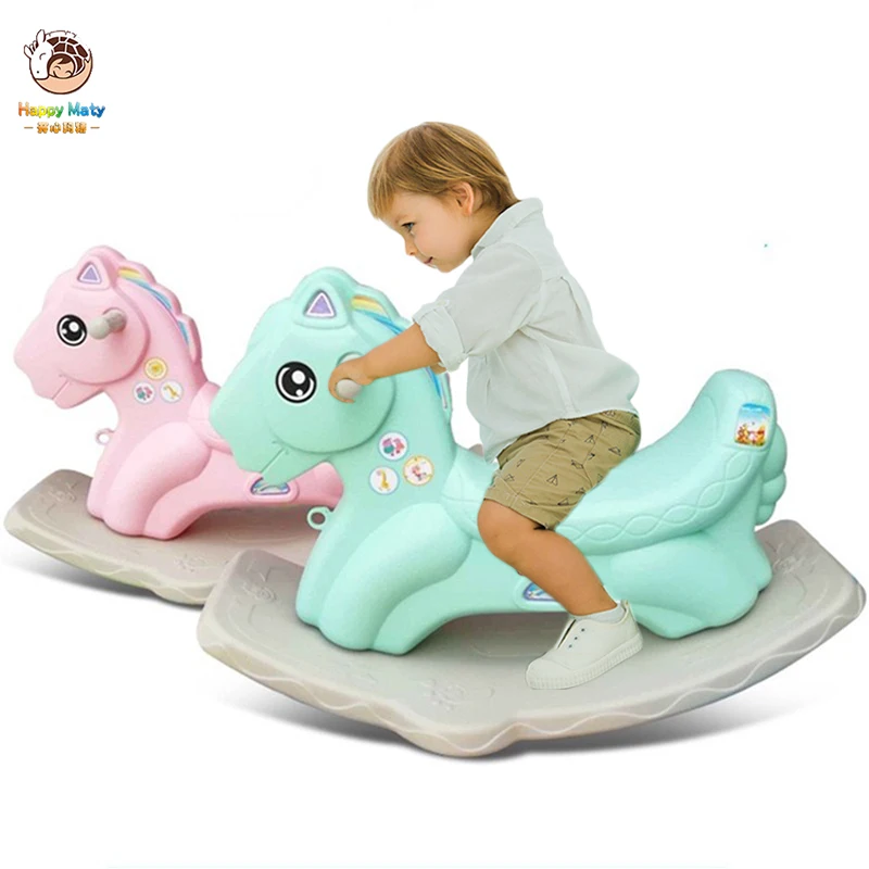 

Happymaty Baby Trojan Plastic Rocking Horse 2 in 1 Kids Pulley Chair 0-1 Years Gift with Music Indoor Small Playground ToysHM125