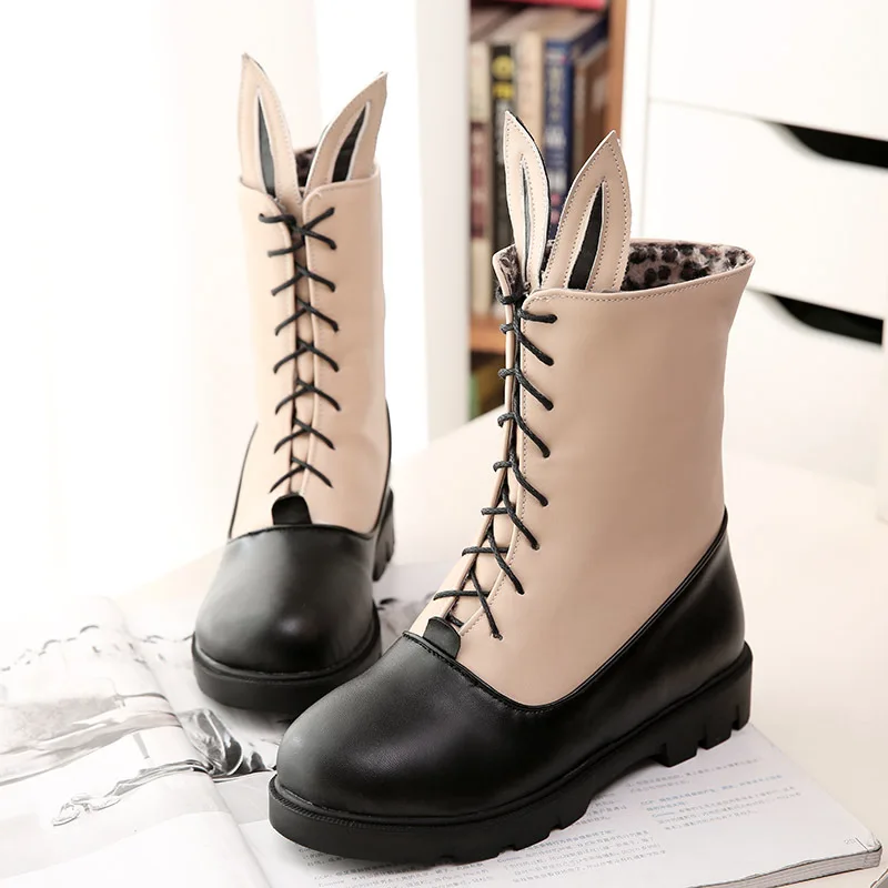 Rabbit Ear Cross-tied Boots New Ladies Japanese Style Cute Warm Autumn Winter Stitching Martin Boots Round Head Anti Skid Shoes
Rabbit Ear Cross-tied Boots New Ladies Japanese Style Cute Warm Autumn Winter Stitching Martin Boots Round Head Anti Skid Shoes