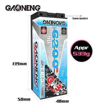 GAONENG GNB 6200MAH 4S 14.8V 90C Hard Case Lipo Battery for RC Racing Vehicle 1:8 Cars Pluggable XT60/XT90/EC5/T Plug
GAONENG GNB 6200MAH 4S 14.8V 90C Hard Case Lipo Battery for RC Racing Vehicle 1:8 Cars Pluggable XT60/XT90/EC5/T Plug