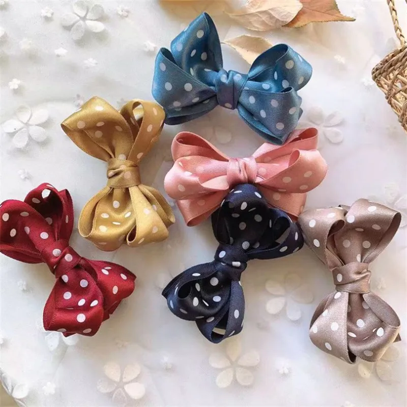 

10pcs/lot Polka Dots Hair Bows Hair Clip Ribbon Big Bow With 5cm Hair Rope For Children Girls Hairpins Hair Accessories